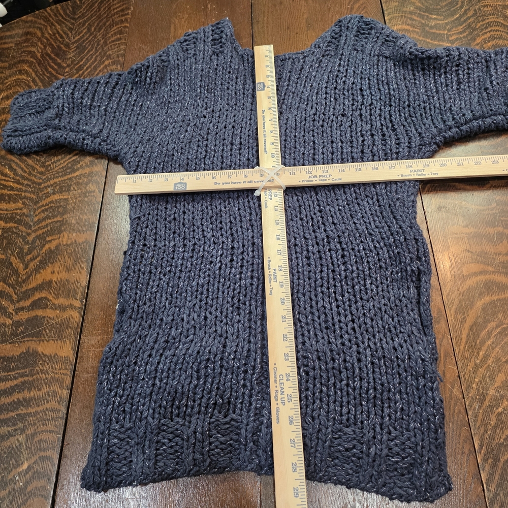 Free People Cozy Georgia Vneck navy blue chunky knit sweater 3/4 sleeve size S/P - Picture 8 of 9